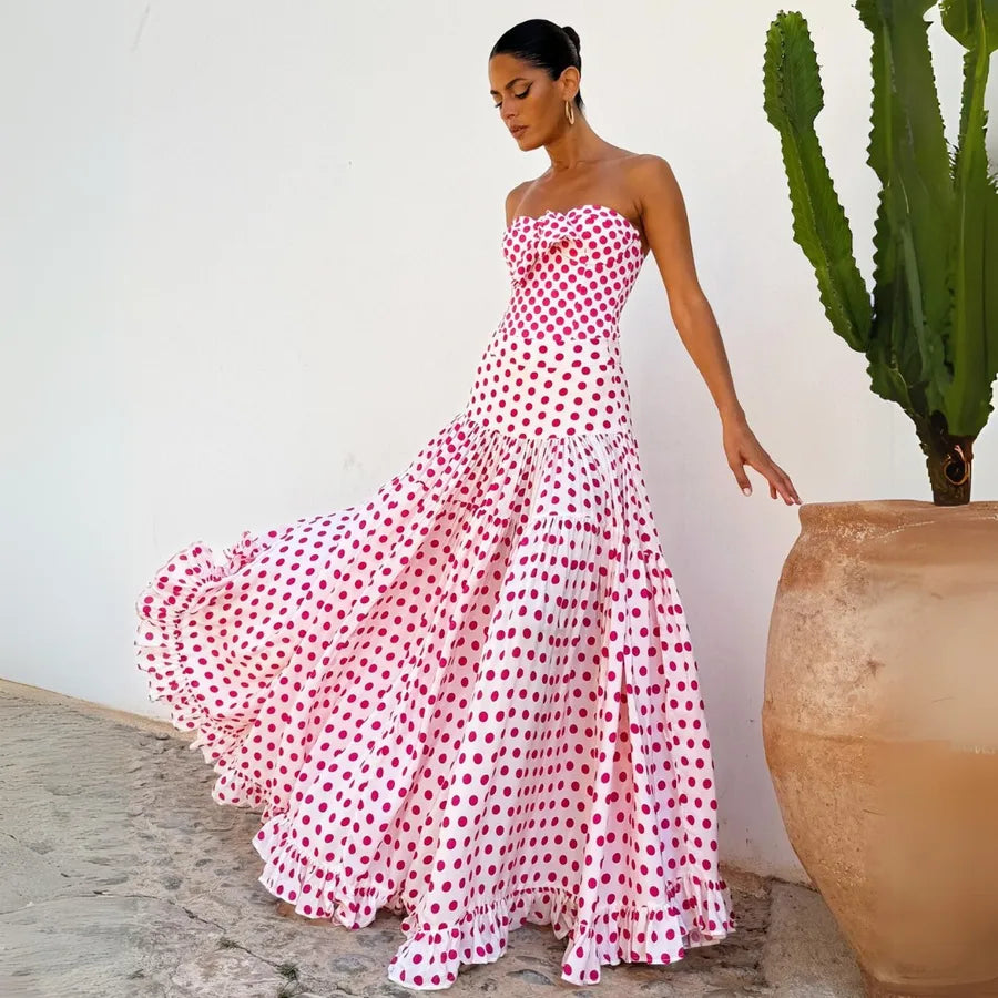 Vacation Heart Shape Sundress & Swimsuit 1 Piece 2 Pieces 3 Pieces Swimwear Sets. White dress with hot pink polka dots