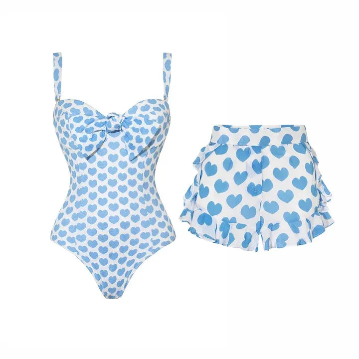 Vacation Heart Shape Swimsuit 1 Piece 2 Pieces 3 Pieces Swimwear short Sets