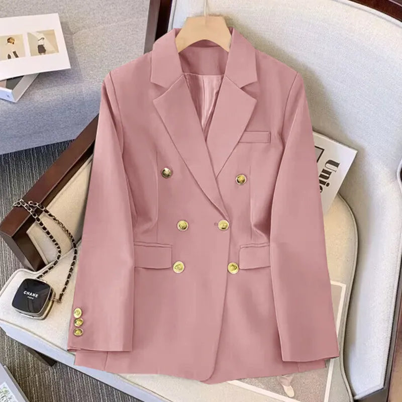 Women's Elegant Solid Color Blazer Co-Ord Set – 2 Piece Long Sleeve Suit Set