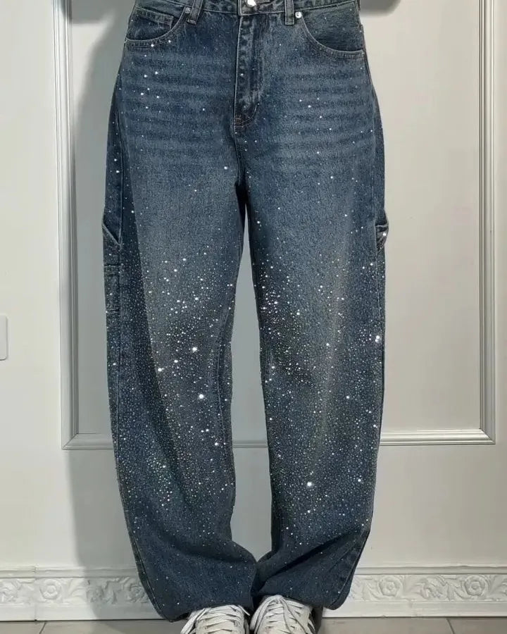 Blue jeans with star patterns on a white background rhinestone jeans women, sparkly jeans, crystal jeans, bling denim pants, embellished jeans, high waisted jeans women, star jeans, rhinestone denim, designer inspired jeans, glam jeans, streetwear jeans women, trendy denim pants, fashion jeans women, statement jeans, luxury denim, straight leg jeans, commuter style fashion, women's denim pants, sparkle jeans, casual glam outfit