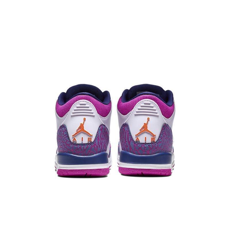 Pair of Air Jordan 3 Retro 'Barely Grape' sneakers with a distinctive design on a white background