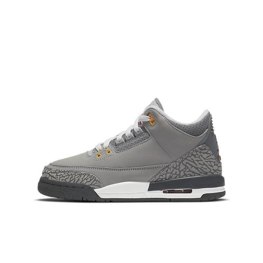 Gray Air Jordan 3 Retro 'Cool Grey' sneaker with black sole on a white background