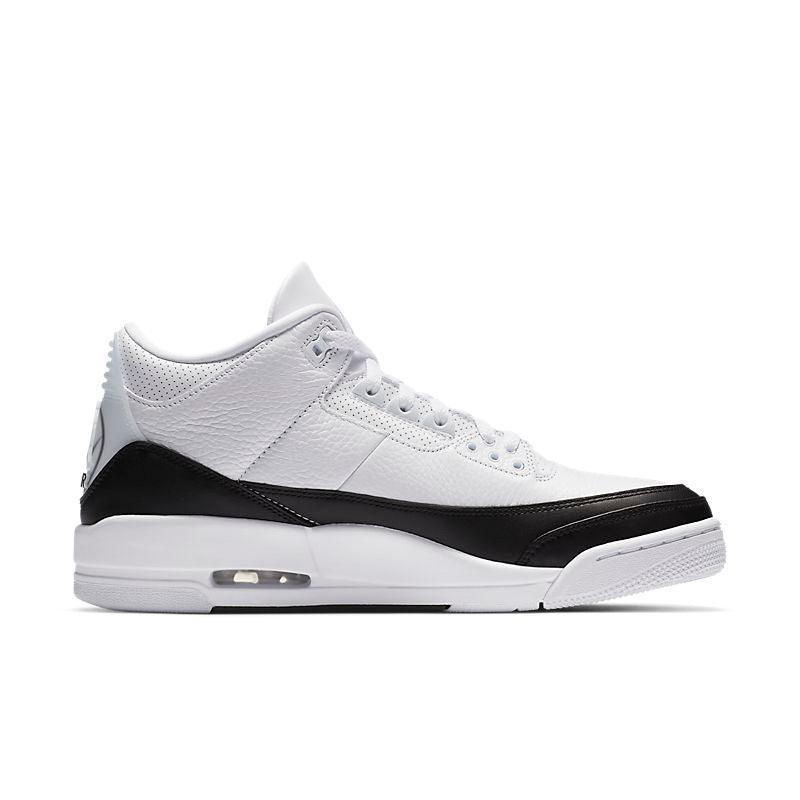 White Air Jordan 3 Retro 'Fragment' sneaker with black accents on a white background. - 1