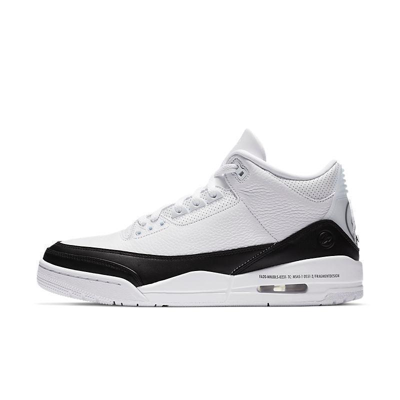 White Air Jordan 3 Retro 'Fragment' sneaker with black accents on a white background