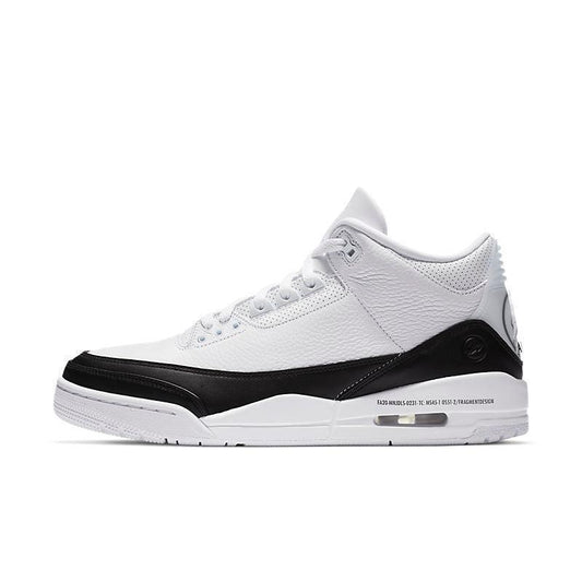 White Air Jordan 3 Retro 'Fragment' sneaker with black accents on a white background