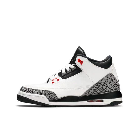 White Air Jordan 3 Retro 'Infrared 23' sneaker with black and gray accents on a white background