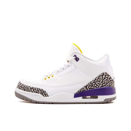 White Air Jordan 3 Retro 'Kobe Bryant PE' sneaker with purple accents on a white background