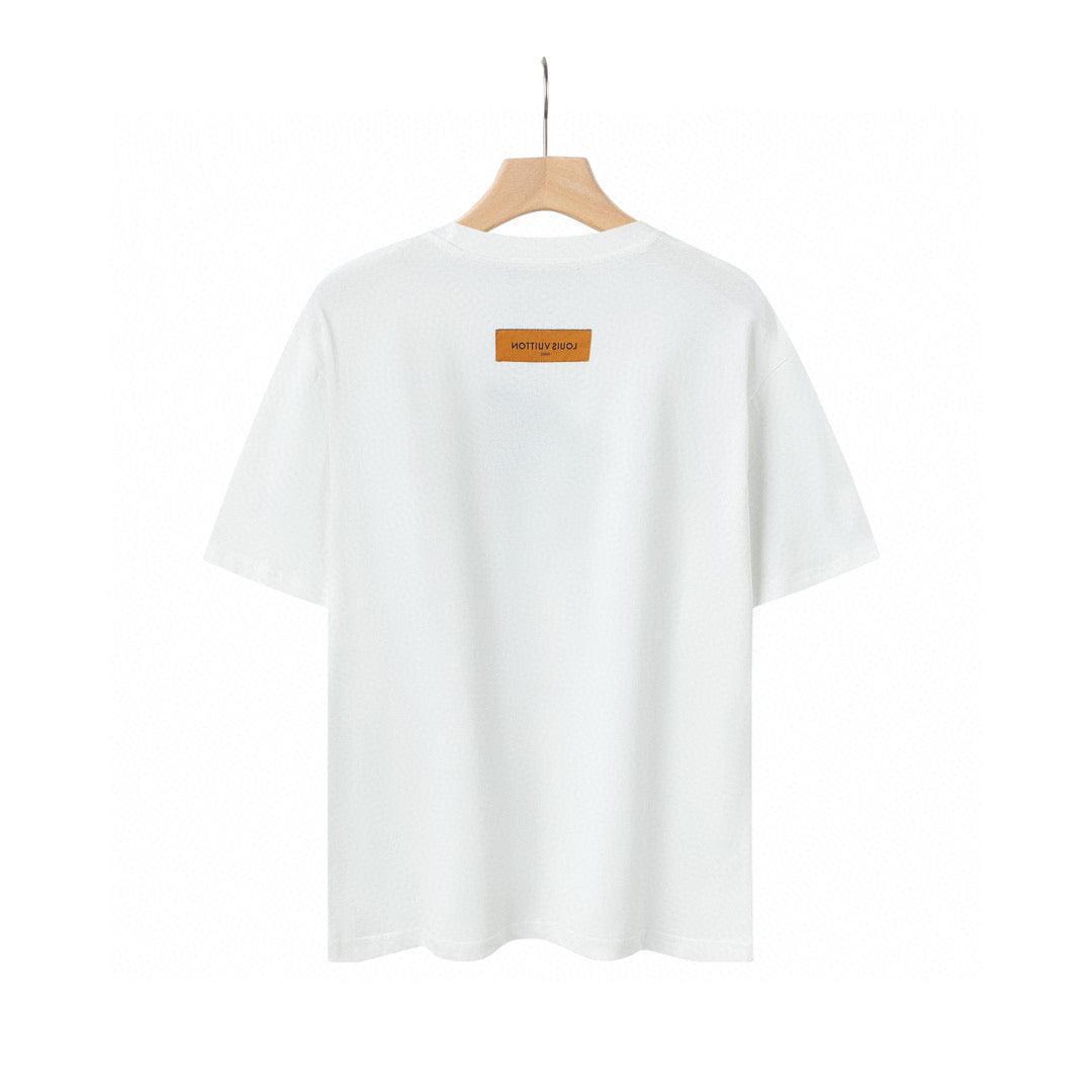 White t-shirt with a small brown label on a white background Louis Vuitton T-Shirt Without Collar 'White'