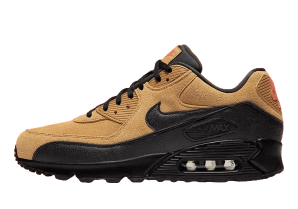 Tan and black sneaker with Nike logo on a transparent background