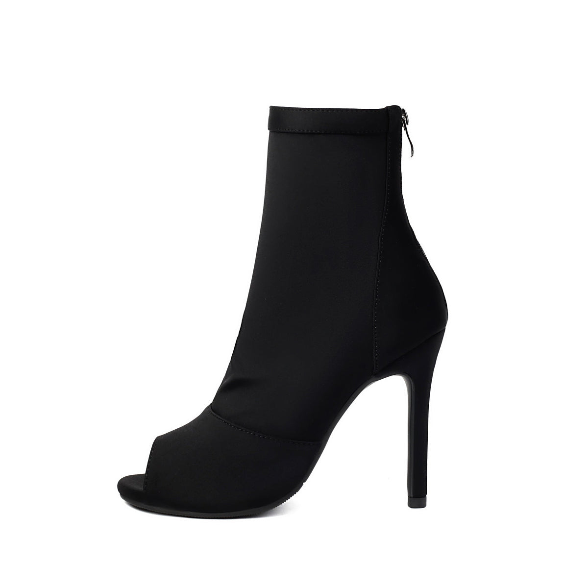 Black high-heeled ankle boot on a white background