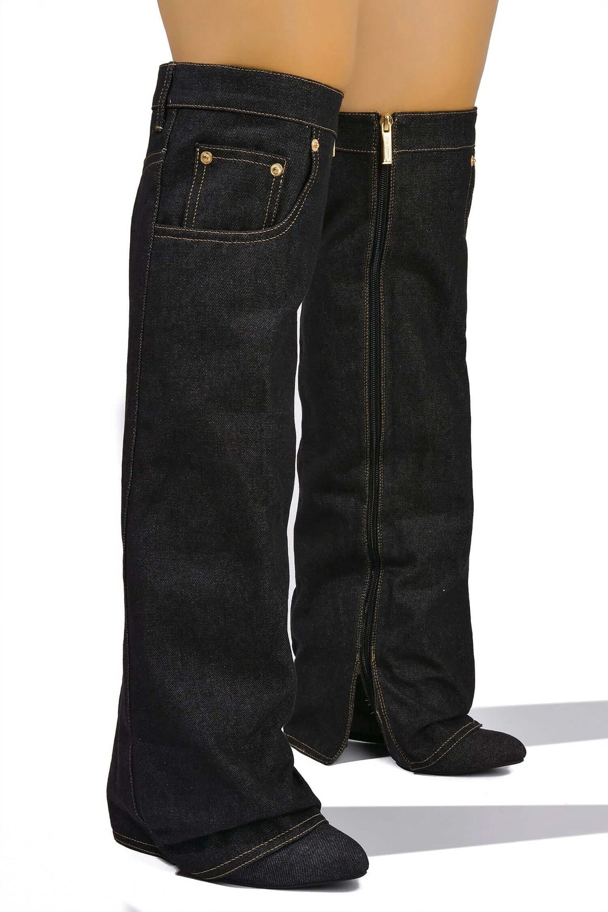 Marget -Black Denim {4" Block Heel ...Not a Wedge Heel}