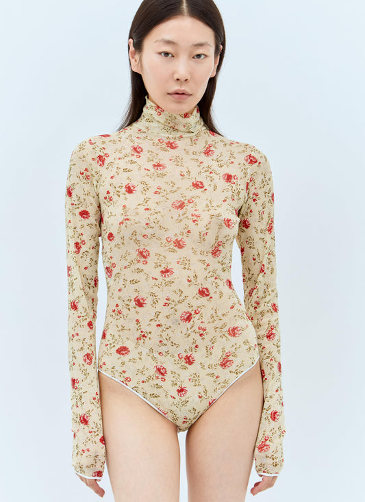 Prada Women Printed Stretch Tulle Bodysuit