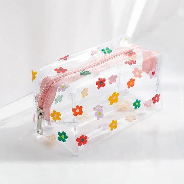 Transparent Flower Print Pencil Case For Students Classic Stationery Case Large Capacity Pencil Bag