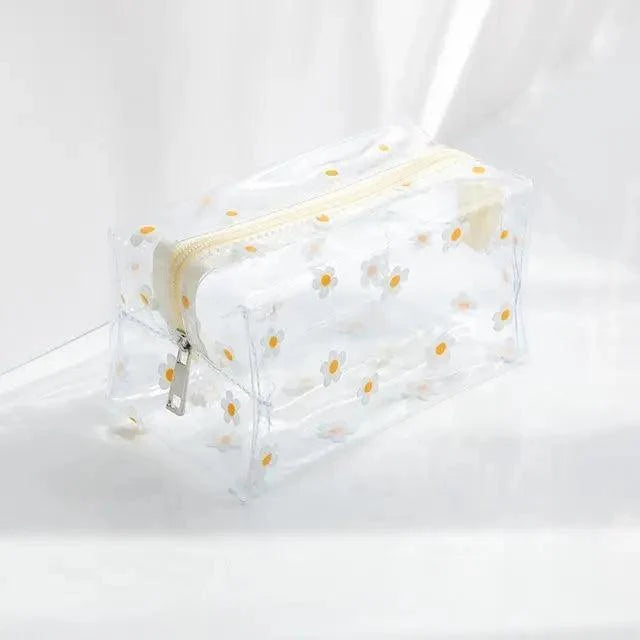 Transparent Flower Print Pencil Case For Students Classic Stationery Case Large Capacity Pencil Bag